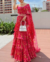 RE - Pink Color Georgette Print with Sequence Work Lehenga Saree